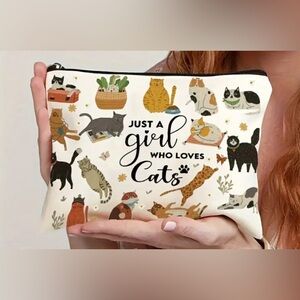 Just a girl who loves cats canvas make up toiletry bag; size: 8.5” x 7”